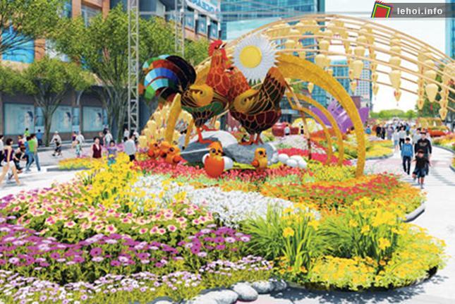 Đường hoa Nguyễn Huệ kéo dài 720 m rực rỡ sắc màu với những tiểu cảnh xinh đẹp